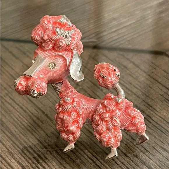 Vintage Pink French Poodle Dog Brooch - Pin Silver-tone Pink Accents - Picture 15 of 16